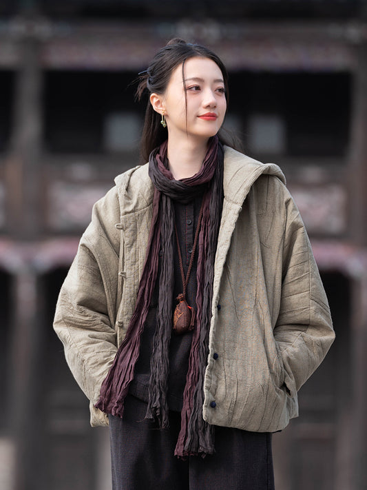 Women Hand-tie-dyed Linen Hooded Jacket