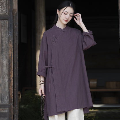 Linen Stitching Buckle Shirt Zen Meditation