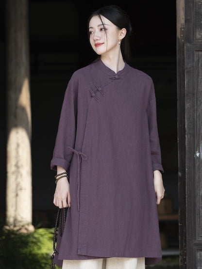 Linen Stitching Buckle Shirt Zen Meditation