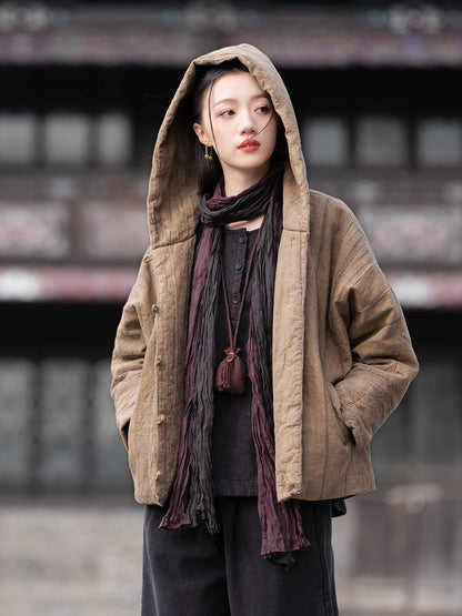 Women Hand-tie-dyed Linen Hooded Jacket