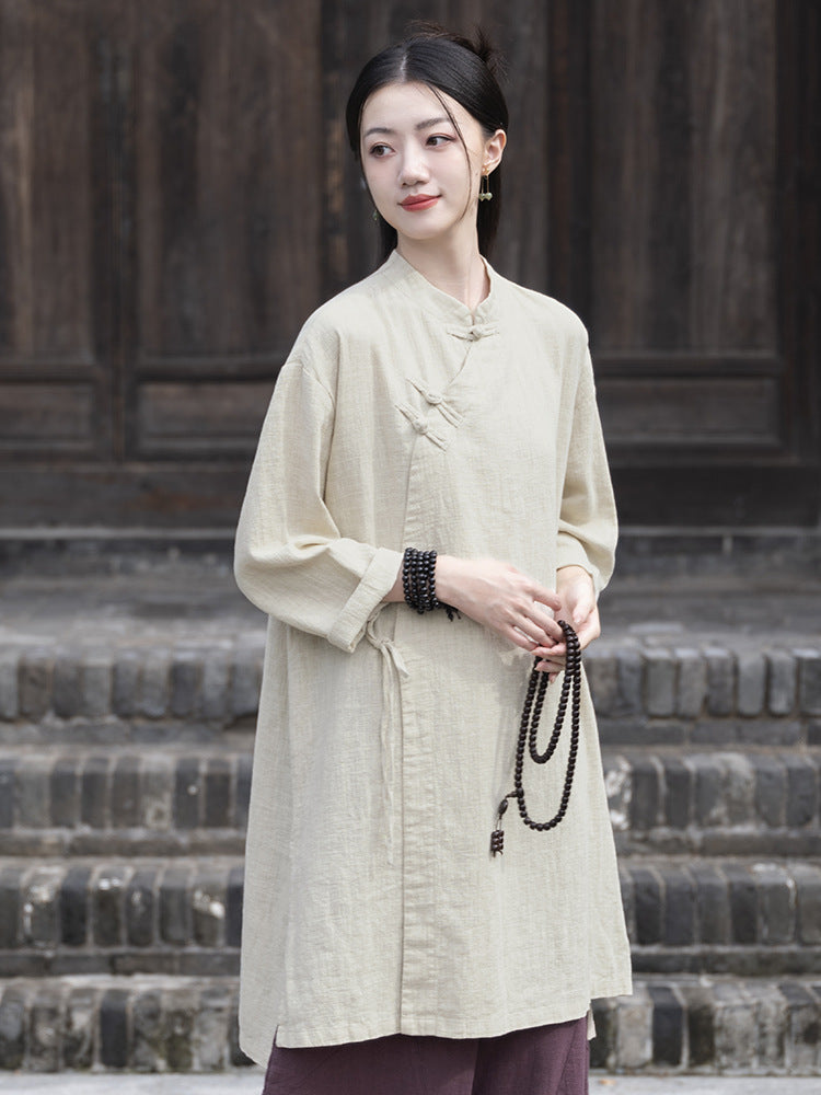 Linen Stitching Buckle Shirt Zen Meditation