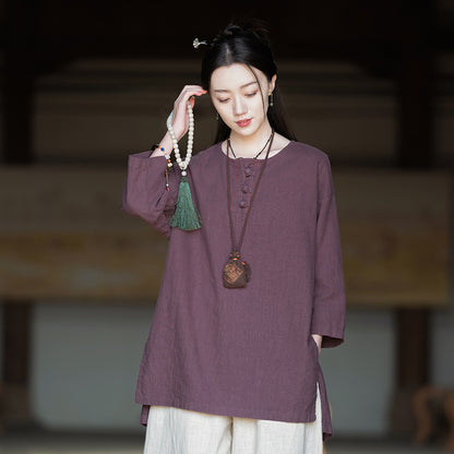 Linen Stitching Buckle Shirt Zen Meditation