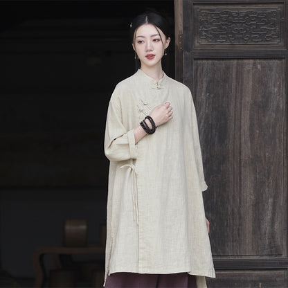 Linen Stitching Buckle Shirt Zen Meditation