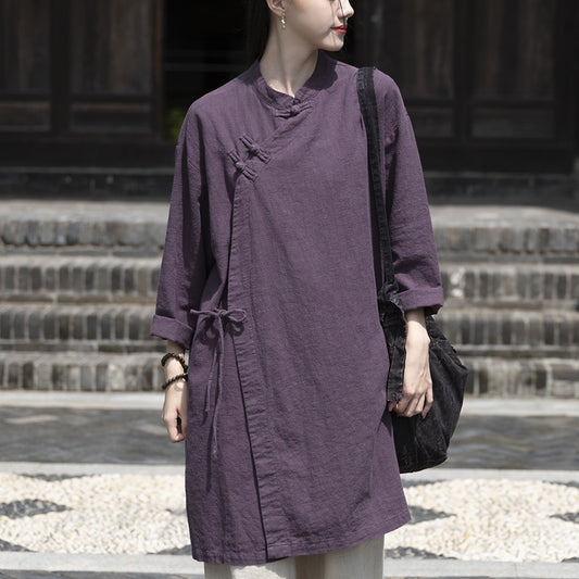 Linen Stitching Buckle Shirt Zen Meditation