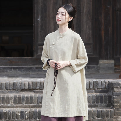 Linen Stitching Buckle Shirt Zen Meditation