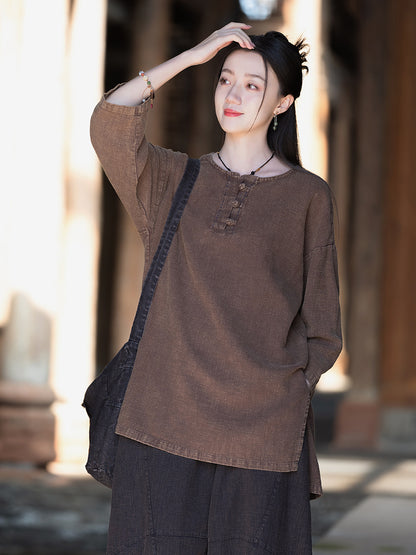 Linen Stitching Buckle Shirt Zen Meditation