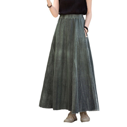 Women Retro Tie-dye Holiday Linen Versatile Skirt