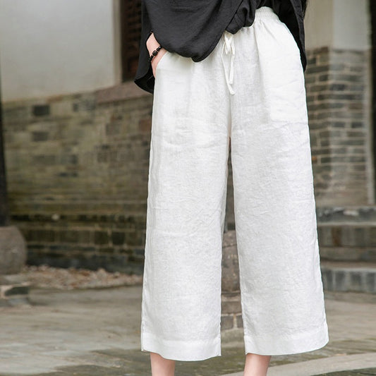 Women's Summer Versatile Linen Cropped Thin Wide-leg Pants