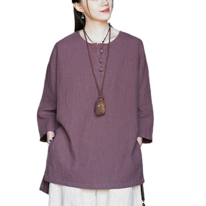 Linen Stitching Buckle Shirt Zen Meditation