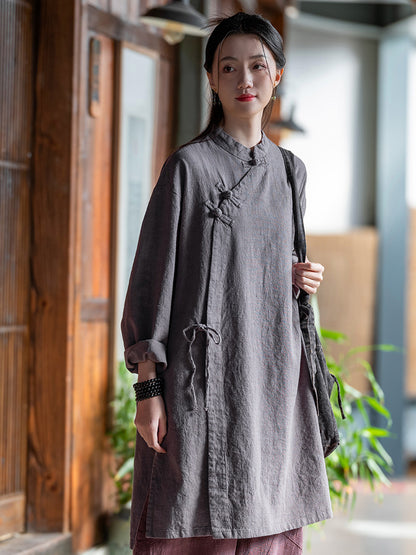 Linen Stitching Buckle Shirt Zen Meditation