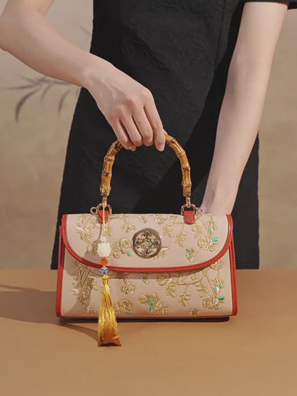 Women's Handbag With Rose Embroidery